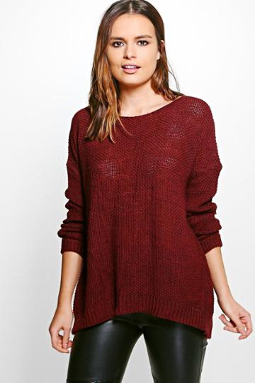 Boohoo Hannah Oversized Boyfriend Jumper Wine