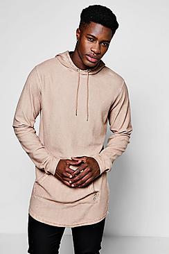 Boohoo Longline Fishtail Hoodie In Overdye