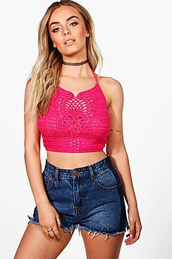 Boohoo Katherine Ladder Crochet Halter Top