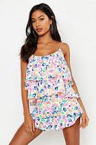 Boohoo Neon Leopard Ruffle Short Set