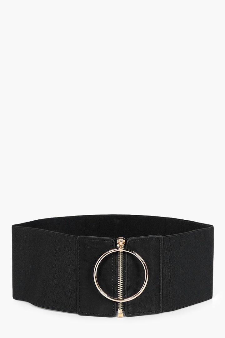 Boohoo Lexi Zip Up Ring Waist Belt Black