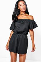 Boohoo Jen Off The Shoulder Flare Sleeve Playsuit Black