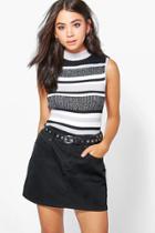 Boohoo Mia Metallic Stitch Stripe Sleeveless Jumper Silver