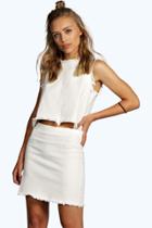 Boohoo Riley Raw Edge Denim Mini Skirt White