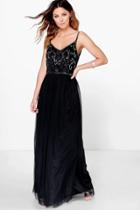 Boohoo Lisa Boutique Embellished Prom Maxi Dress Black