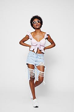Boohoo Zendaya Tie Front Frill Strap Top