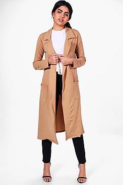 Boohoo Bella Belted Pocket Longline Duster