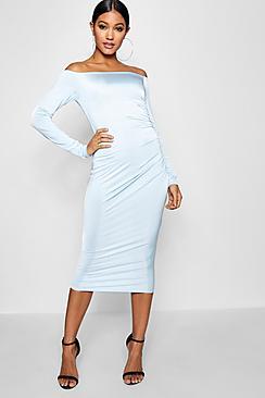 Boohoo Off The Shoulder Ruched Midi Dress