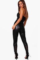 Boohoo Petite Victoria Premium Pu Lace Up Back Trouser