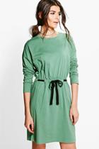 Boohoo Casey Draw Cord Detail T-shirt Dress Moss