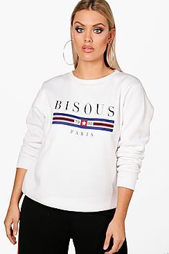 Boohoo Plus 'bisous' Printed Sweat Top
