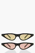 Boohoo Tia 2 Pack Skinny Cat Eye Sunglasses