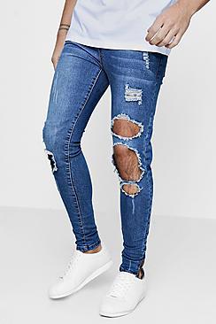Boohoo Spray On Skinny Jeans With Multi Rip And Repair