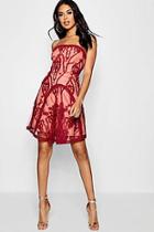 Boohoo Embroidered Mesh Bandeau Skater Dress