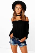 Boohoo Petite Issy Shirred Off The Shoulder Top Black