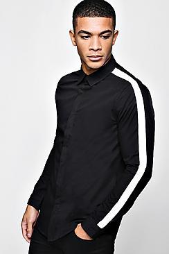 Boohoo Slim Fit Long Sleeve Shirt With Sleeve Stripe