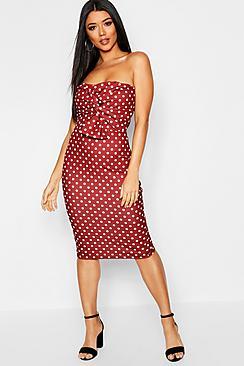 Boohoo Polka Dot Bandeau Midi Dress