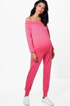 Boohoo Maisie Bardot Lounge Top And Trouser Set Pink