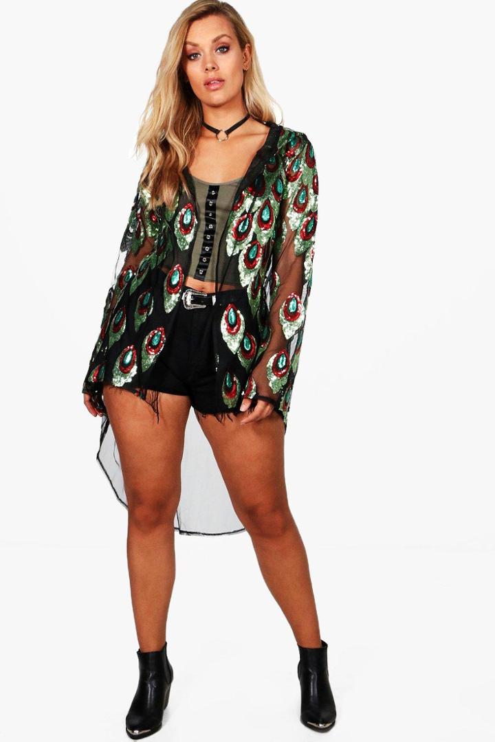 Boohoo Plus Rosie Sequin Hooded Festival Cape Multi