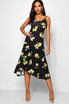 Boohoo Leah Ruffle Hem Lemon Print Maxi Dress