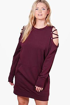 Boohoo Plus Ella Lace Up Sleeve Pocket Detail Sweat Dress