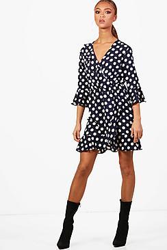 Boohoo Woven Big Spot Wrap Dress