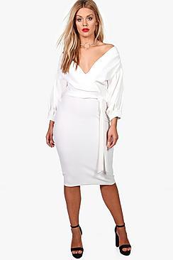 Boohoo Plus  Off The Shoulder Wrap Midi Dress