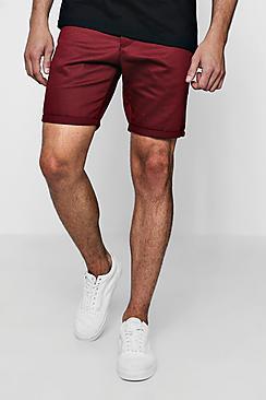 Boohoo Mid Length Chino Short In Burgundy