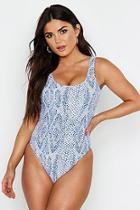 Boohoo Tropical Snake Ruched Bottom Scoop Swimsuit