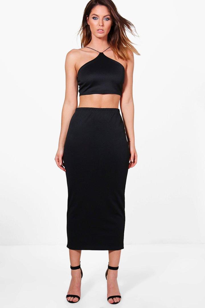 Boohoo Safia Strappy Scuba Crop & Midaxi Skirt Co-ord Black