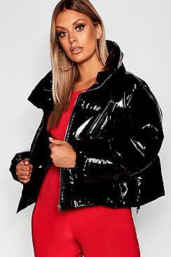 Boohoo Plus Vinyl Puffer Jacket