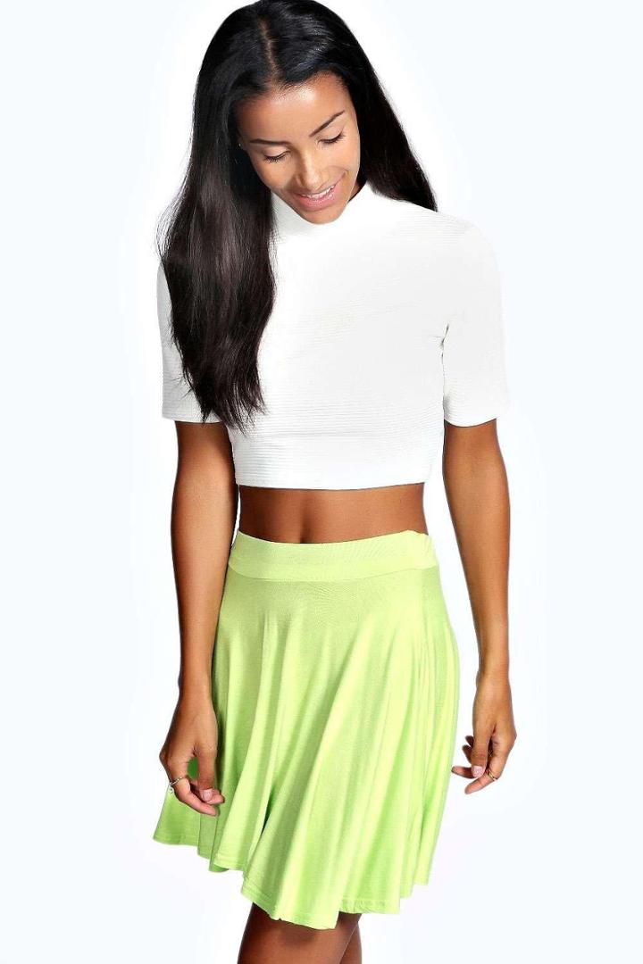Boohoo Selena Jersey Viscose Skater Skirt Lime