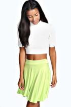 Boohoo Selena Jersey Viscose Skater Skirt Lime