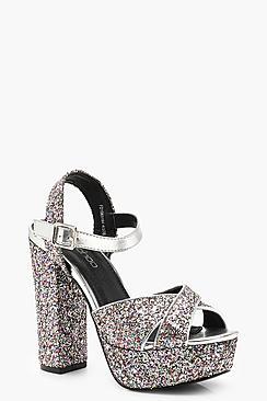 Boohoo Glitter Velvet 2 Part Heels