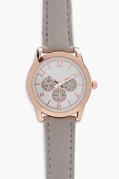 Boohoo Lola Multi Dial Leather Look Strap Watch