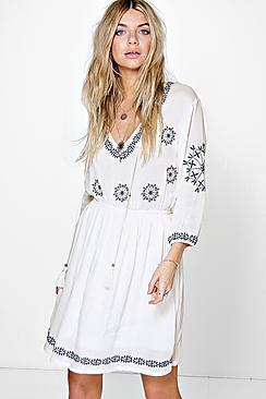 Boohoo Naila Embroidered Tassel Dress