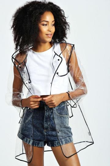 Boohoo Casey Clear Plastic Mac - Black
