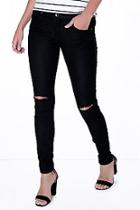 Boohoo Evie Low Rise Basic Black Knee Rip Jeans