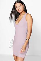 Boohoo Lizzy Plunge Neck Seam Detail Bodycon Dress