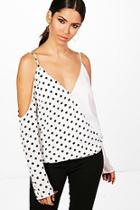 Boohoo Mix Print Cold Shoulder Top