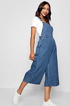 Boohoo Wide Leg Cropped Rigid Denim Dungaree