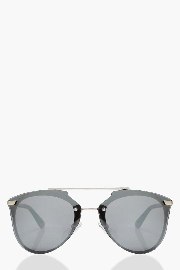 Boohoo Hope Double Bridged Framless Sunglasses Silver
