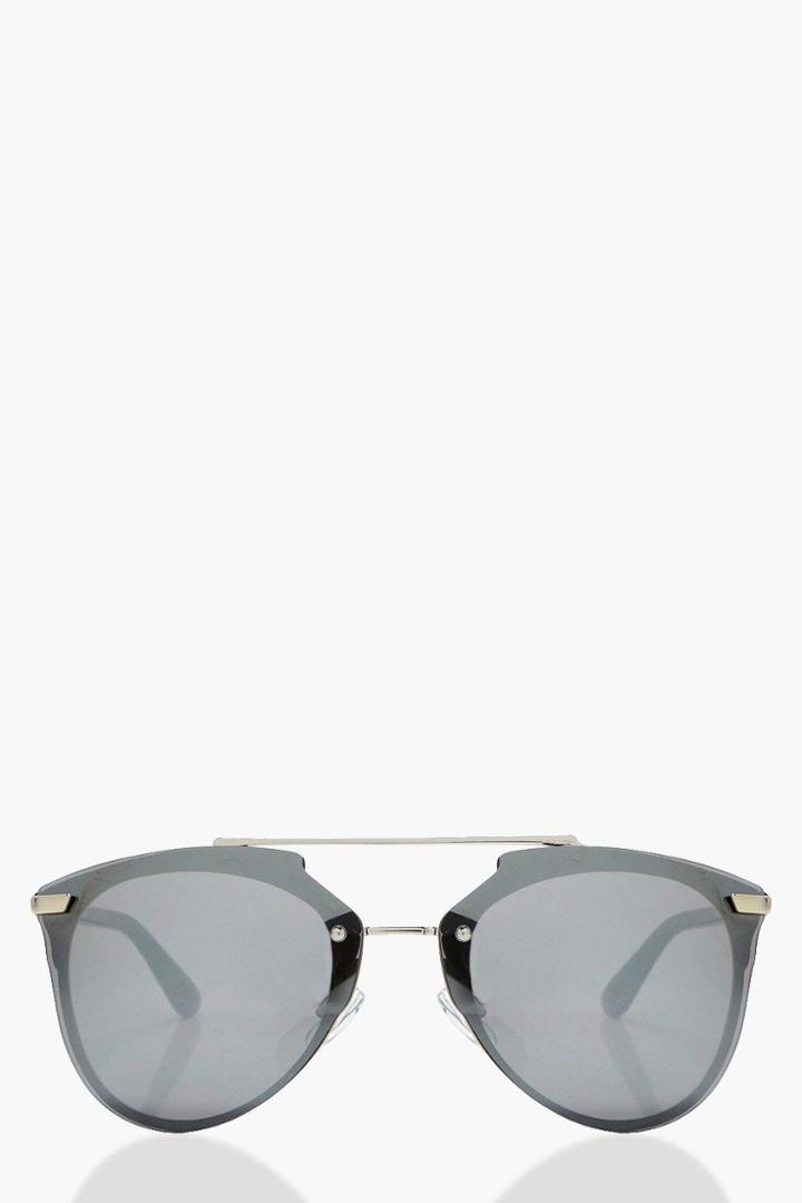 Boohoo Hope Double Bridged Framless Sunglasses Silver