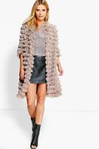 Boohoo Alisha Shaggy Faux Fur Coat Mocha