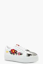 Boohoo Amy Floral Embroidered Platform Trainer
