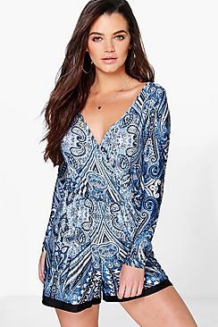 Boohoo Lola Wrap Front Paisley Playsuit
