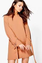 Boohoo Bailey Tie Detail Sleeve D-ring Shift Dress