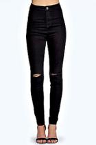 Boohoo Lara Skinny High Rise Tube Slashed Jeans