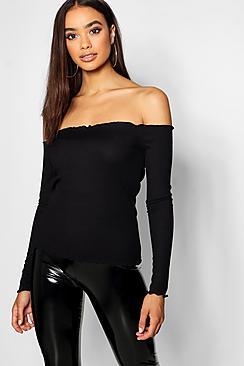 Boohoo Lettuce Hem Long Sleeve Top