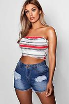 Boohoo Plus Lola Ruffle Hem Ribbed Stripe Bandeau